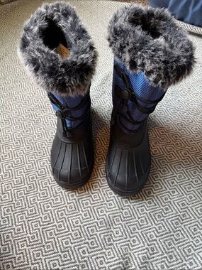 Kids Blue Faux-Fur Winter Rain & Snow Boots